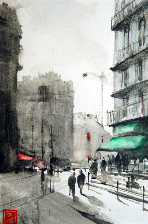 Painting titled "Paris #2, Bvrd Sain…" by André Méhu, Original Artwork, Watercolor