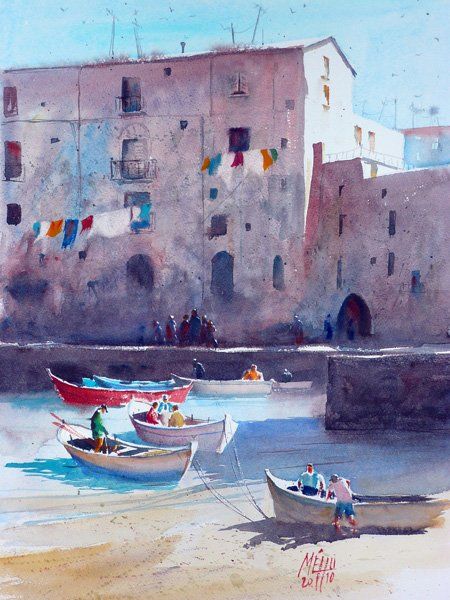 Peinture intitulée "Le port de Monopoli" par André Méhu, Œuvre d'art originale