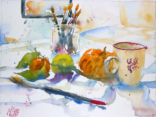 Painting titled "Nature morte aux pi…" by André Méhu, Original Artwork