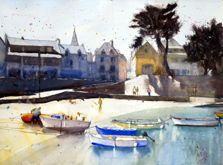 Pintura intitulada "Toulhars, Larmor Pl…" por André Méhu, Obras de arte originais, Aquarela