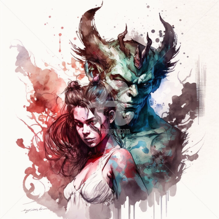 Digital Arts titled "Beauty And The Beast" by Vicente Neves, Original Artwork, 2D Digital Work