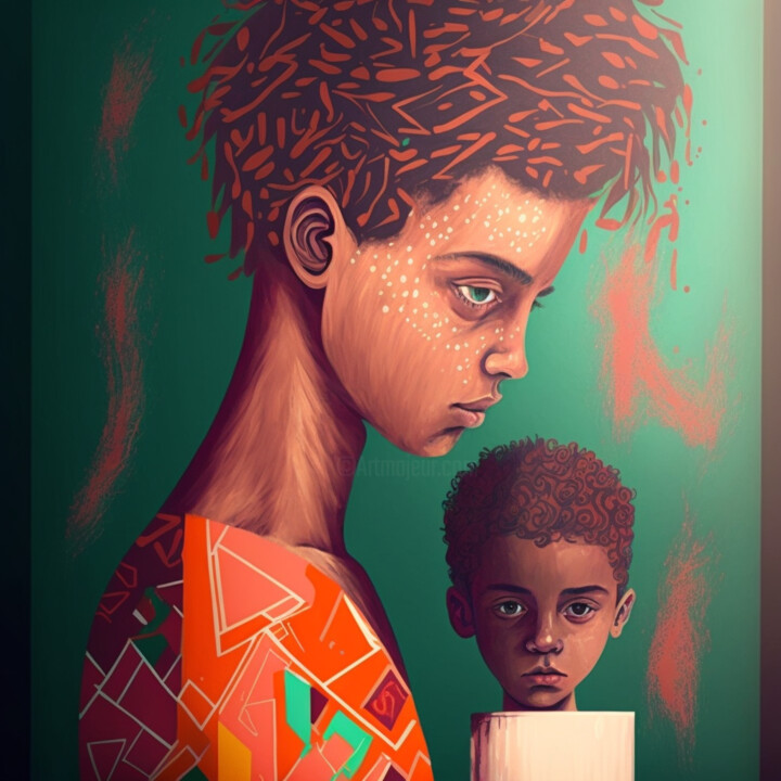 Artes digitais intitulada "Mãe e filha" por André Oliveira, Obras de arte originais, Pintura digital