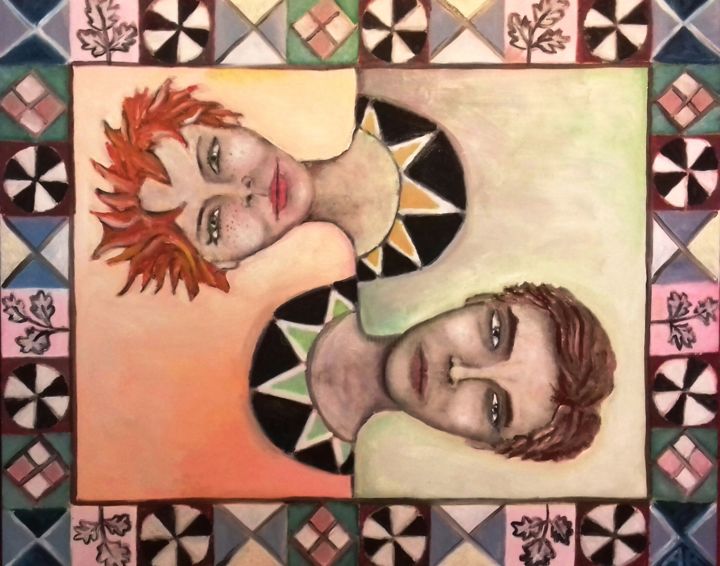 Painting titled "couple-mosaique.jpg" by Andre Rippert, Original Artwork, Oil