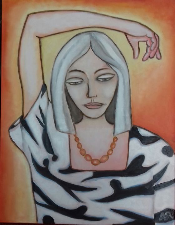 Painting titled "femme sur fond oran…" by Andre Rippert, Original Artwork, Oil
