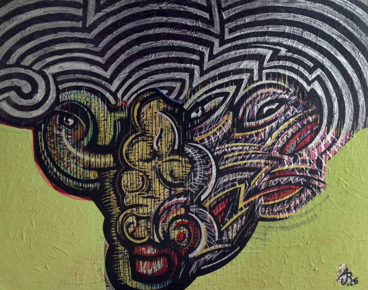 Painting titled "Electric haircut" by Andres A J R, Original Artwork, Acrylic