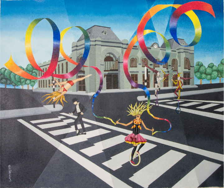 Pittura intitolato "Artistas de semaforo" da Andres Gomez, Opera d'arte originale, Olio