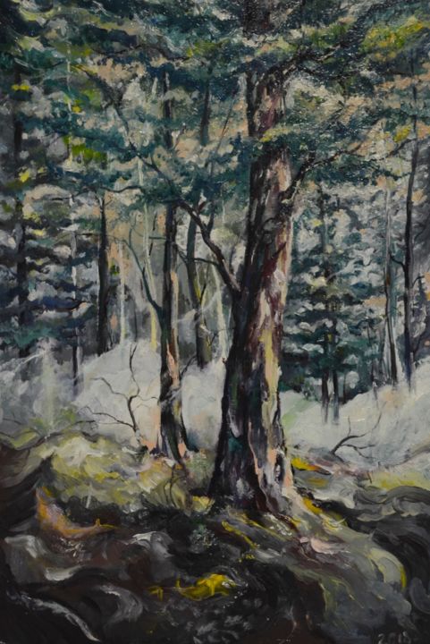Peinture intitulée "forest" par Andrew Biako, Œuvre d'art originale