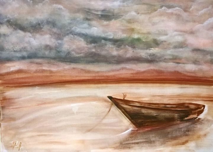 제목이 "Boat landscape"인 미술작품 Andrew Gotsopoulos로, 원작, 아크릴