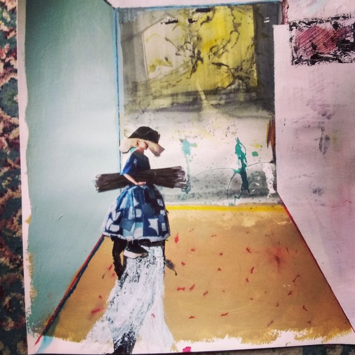 Collages getiteld "girl with sticks" door Andrew Hunt, Origineel Kunstwerk, Collages