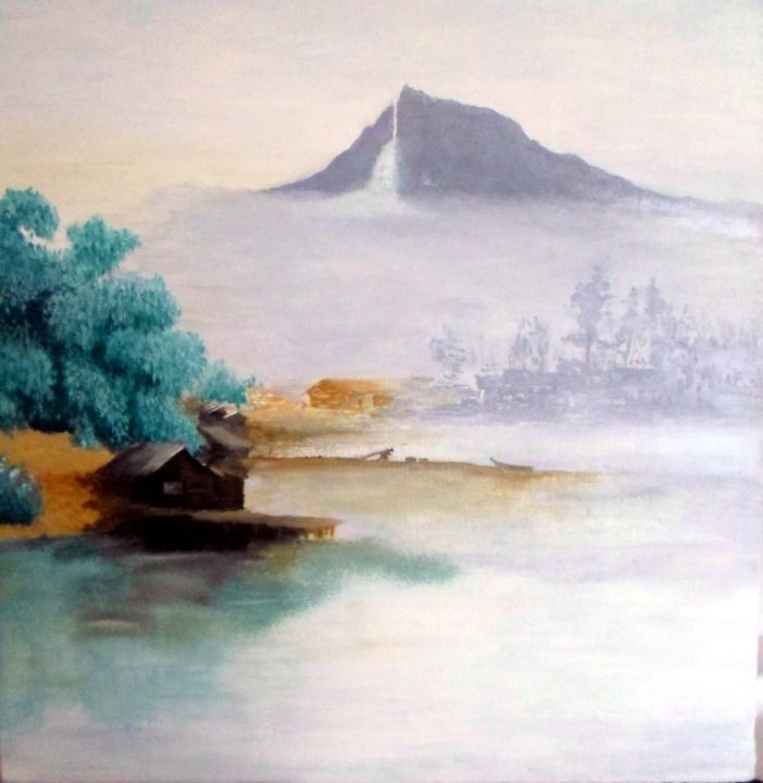 Painting titled "Cloudfall" by Kay-Painting, Original Artwork, Oil