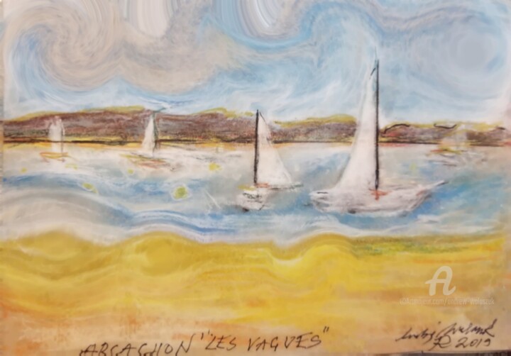 Drawing titled "Les Vagues" by Andrew Walaszek, Original Artwork, Pastel