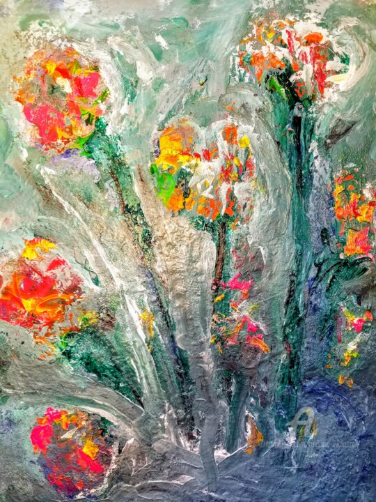 Painting titled "Asters" by Andrew Walaszek, Original Artwork, Acrylic