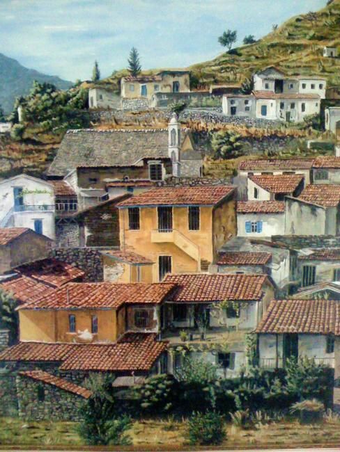 Ζωγραφική με τίτλο "Vavatsinia Village" από Andrew Britton, Αυθεντικά έργα τέχνης