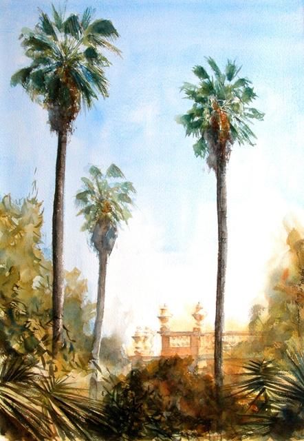 Painting titled "Palm trees at San A…" by Andrew Borg, Original Artwork