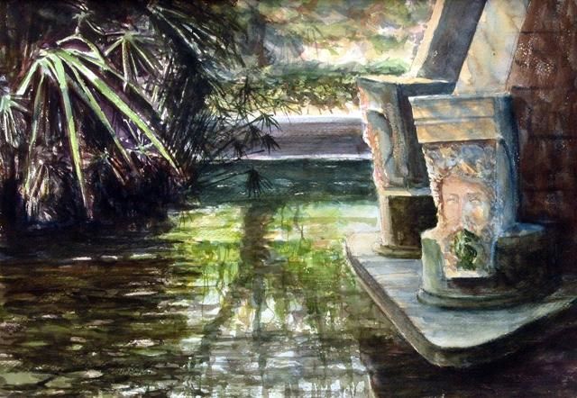 Malerei mit dem Titel "San Anton fountain" von Andrew Borg, Original-Kunstwerk