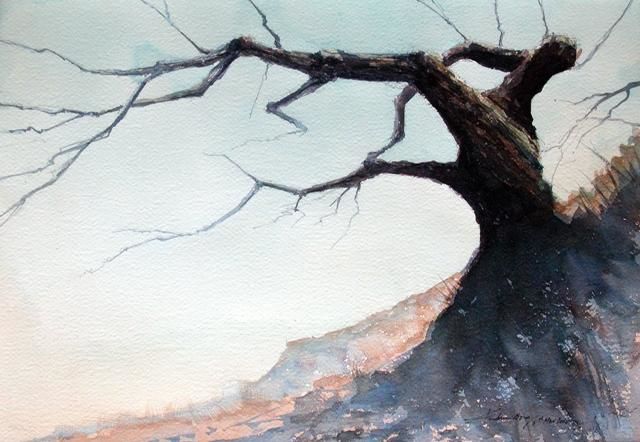 Ζωγραφική με τίτλο "Dead tree" από Andrew Borg, Αυθεντικά έργα τέχνης