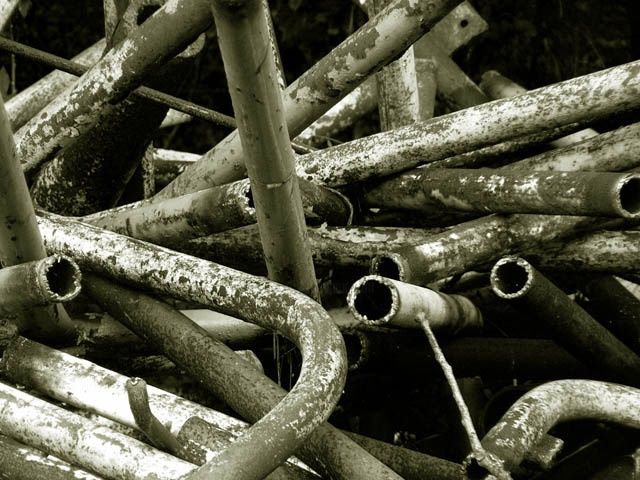 Photography titled "Pipes (scrapyard se…" by Andrew Dokoupil, Original Art,