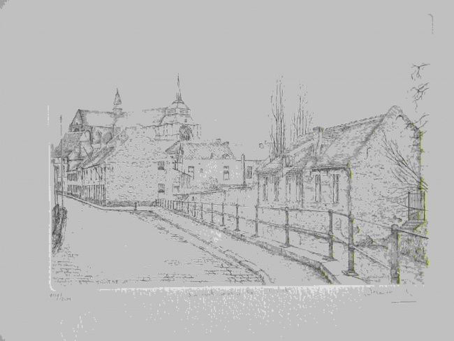 Drawing titled "vissersstraat, Diest" by Andre Wellens, Original Artwork