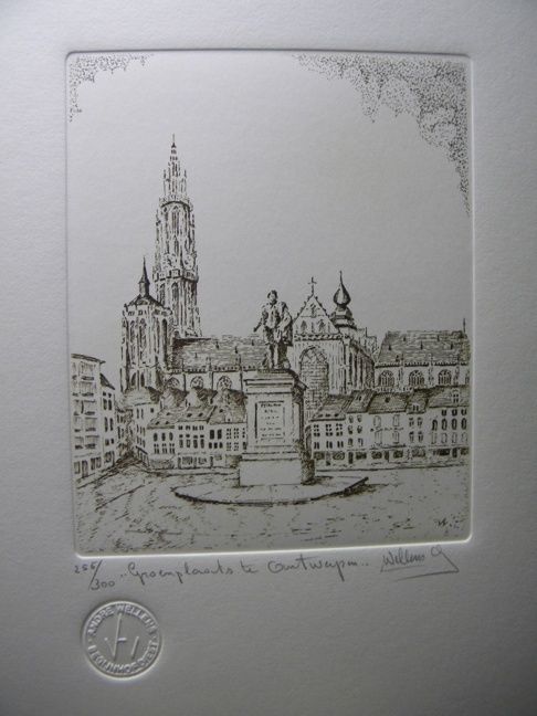 「Groenplaats」というタイトルの描画 Andre Wellensによって, オリジナルのアートワーク, その他