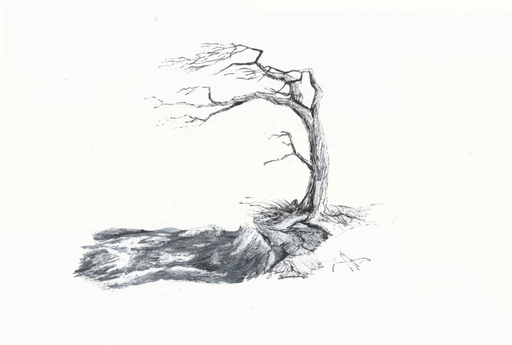 Рисунок под названием "Обрыв" - Андрей Кацуба, Подлинное произведение искусства, Чернила