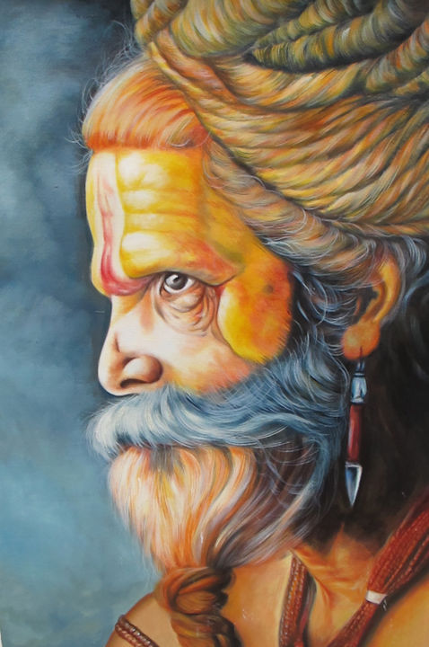 Peinture intitulée "The Sadhu: holy man" par Gemma Andrews, Œuvre d'art originale, Huile