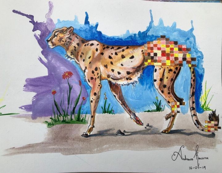 Painting titled "Cheetah" by Andrews, Original Artwork, Acrylic