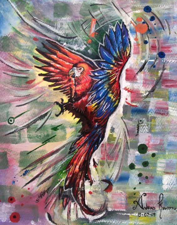 Peinture intitulée "Parrot" par Andrews, Œuvre d'art originale, Acrylique