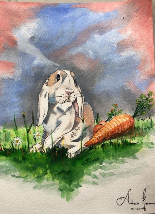 Painting titled "Rabbit" by Andrews, Original Artwork, Acrylic