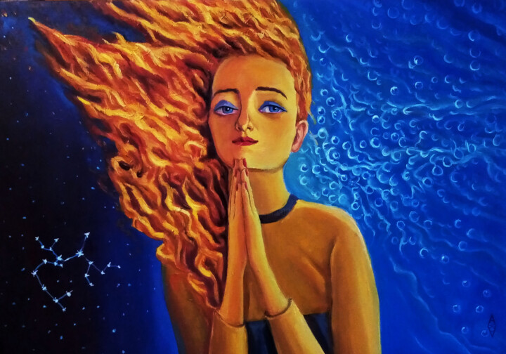 Картина под названием "Девушка Огонь" - Andrey Abramov (Nikolaevich), Подлинное произведение искусства, Масло