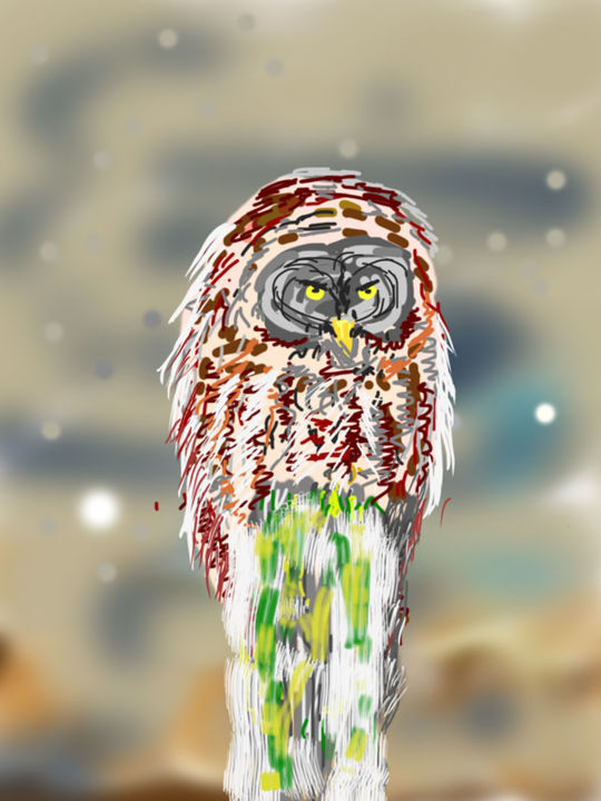 Digital Arts titled "Owl" by Andrey Aristov, Original Artwork, Digital Painting