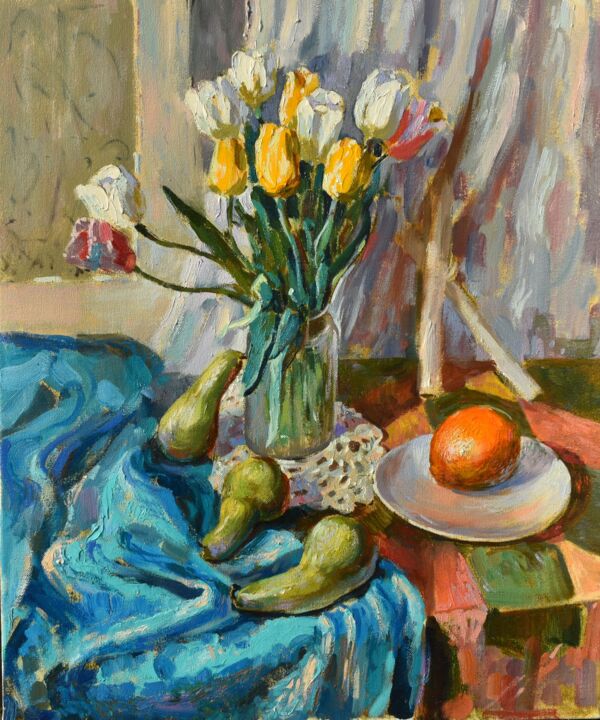 Картина под названием "Still life with tul…" - Andrey Berekelia, Подлинное произведение искусства, Масло