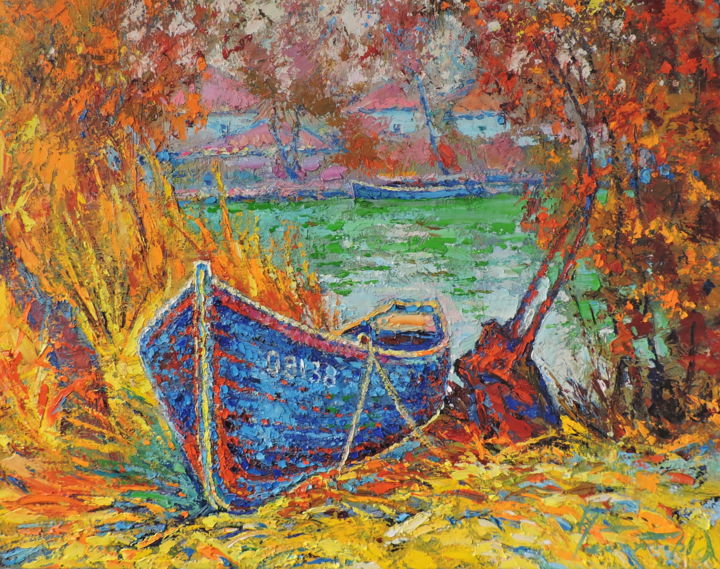 Painting titled "Autumn Vilkovo" by Andrey Chebotaru, Original Artwork, Oil