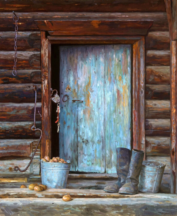 Painting titled "Door" by Andrey Dareev, Original Artwork, Oil