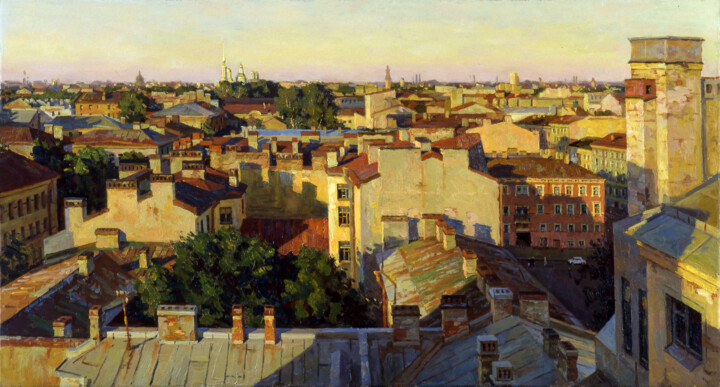 Painting titled "Roofs of St. Peters…" by Andrey Dareev, Original Artwork, Oil