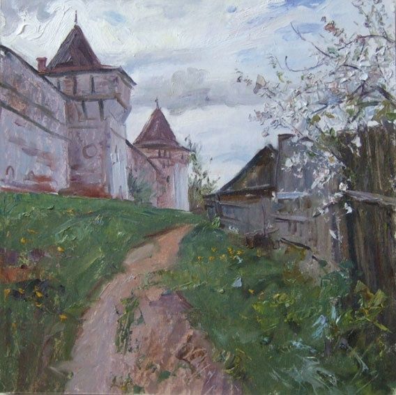 Painting titled "At the Monastery" by Andrey Gorodnichev, Original Artwork