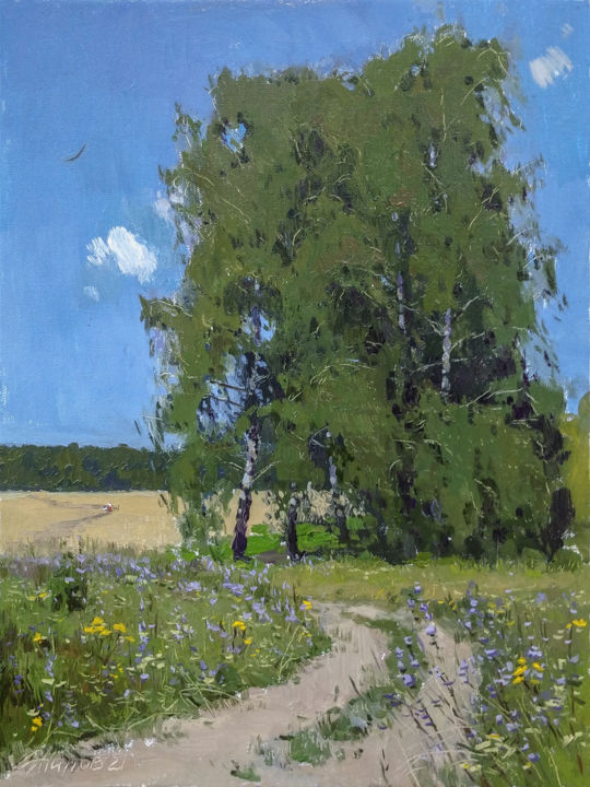 Painting titled "В середине лета.. I…" by Andrei Zhilov, Original Artwork, Oil Mounted on Wood Stretcher frame