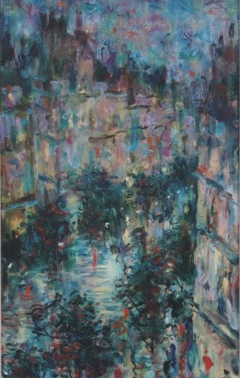 Painting titled "Night Paris" by Andrey Knoblok, Original Artwork