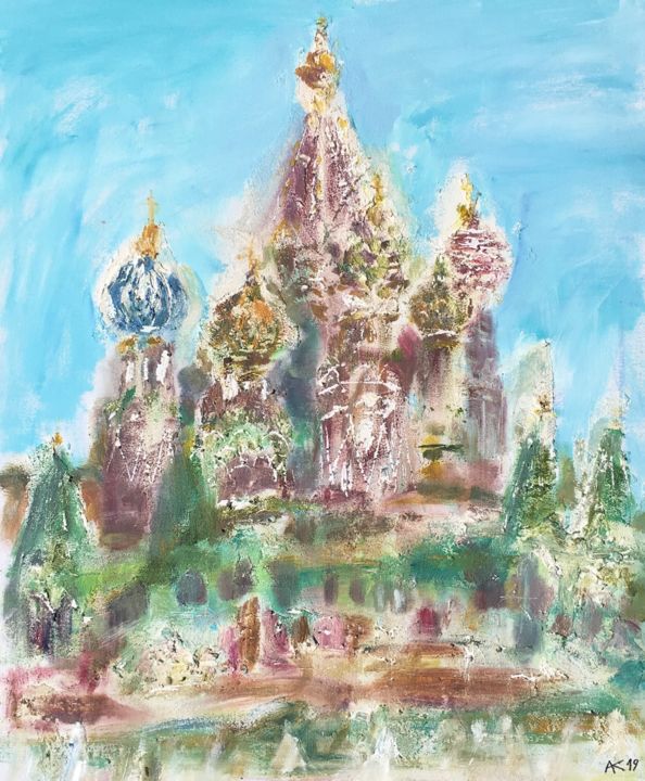 Картина под названием "St. Basil Cathedral…" - Andrey Kryuk, Подлинное произведение искусства, Акрил