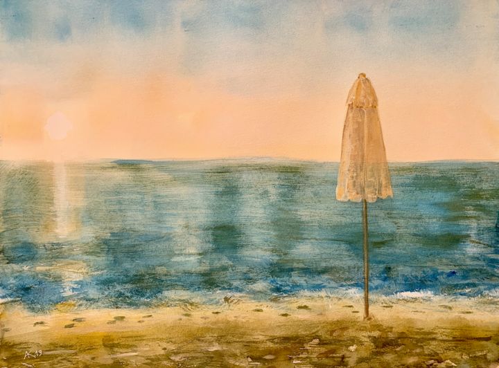 Painting titled "On the beach" by Andrey Kryuk, Original Artwork, Watercolor
