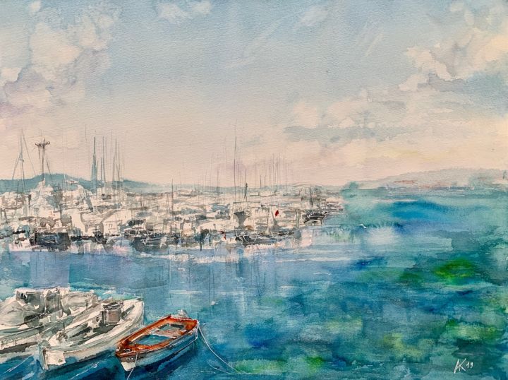 Картина под названием "Sozopol Marina." - Andrey Kryuk, Подлинное произведение искусства, Акварель