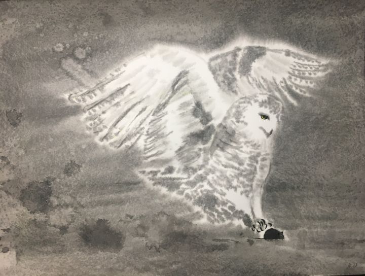 Malerei mit dem Titel "Owl" von Andrey Kryuk, Original-Kunstwerk, Tinte