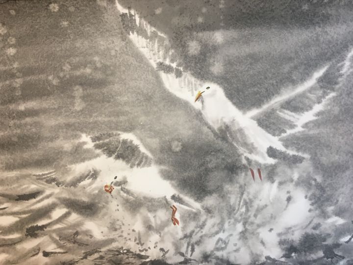 Painting titled "Seagulls" by Andrey Kryuk, Original Artwork, Ink