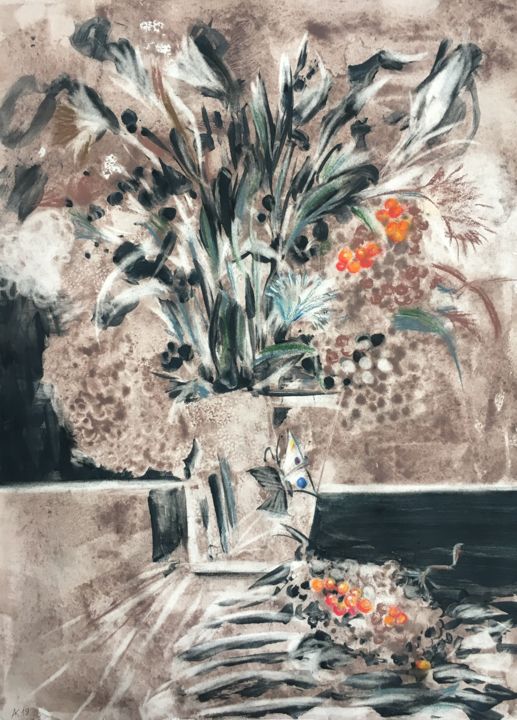 Drawing titled "Bouquet with butter…" by Andrey Kryuk, Original Artwork, Pastel