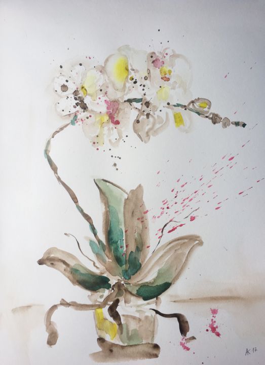 Malerei mit dem Titel "Phalaenopsis Orchid" von Andrey Kryuk, Original-Kunstwerk, Aquarell