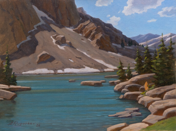 Pintura titulada "Mountain lake" por Andrey Pingachev, Obra de arte original, Oleo