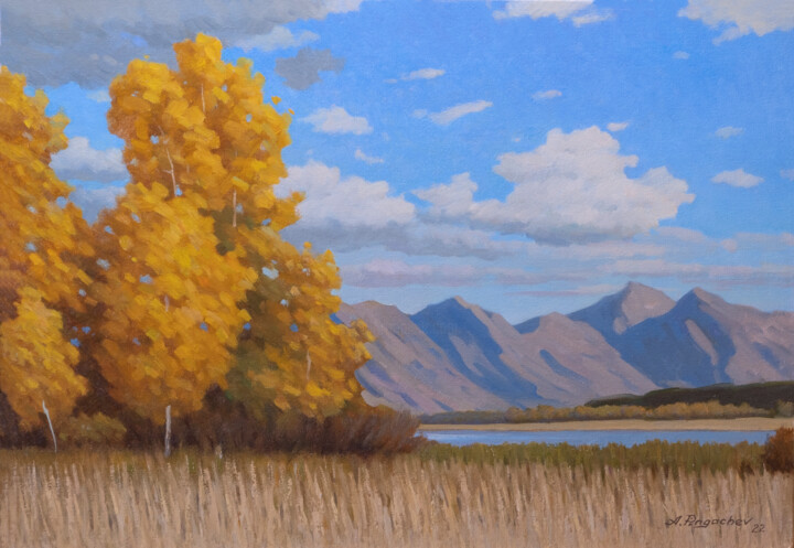 Painting titled "Fall #2" by Andrey Pingachev, Original Artwork, Oil Mounted on Cardboard