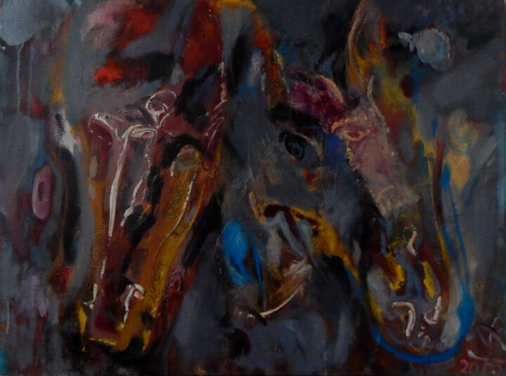 Malerei mit dem Titel "horses" von Andrey Piskun, Original-Kunstwerk, Öl