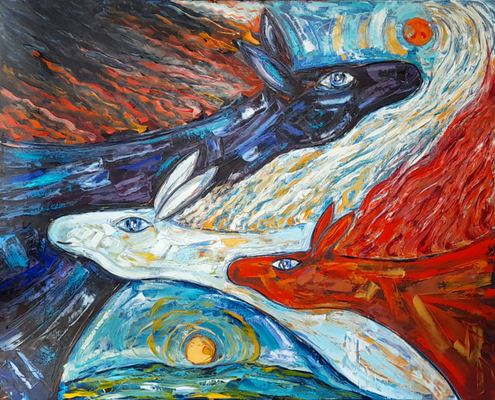 Картина под названием "На небе что-то прои…" - Андрей Сахапов, Подлинное произведение искусства, Масло Установлен на Деревян…