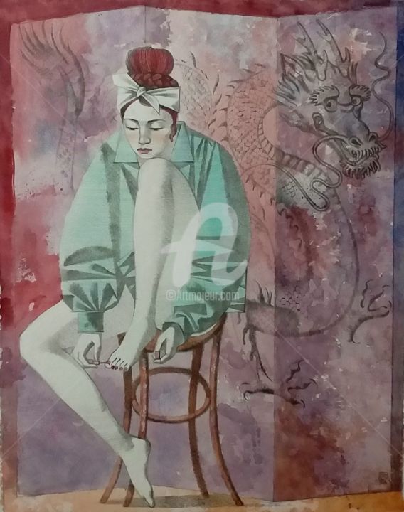 Painting titled "Two" by Andrey Simakov, Original Artwork, Watercolor