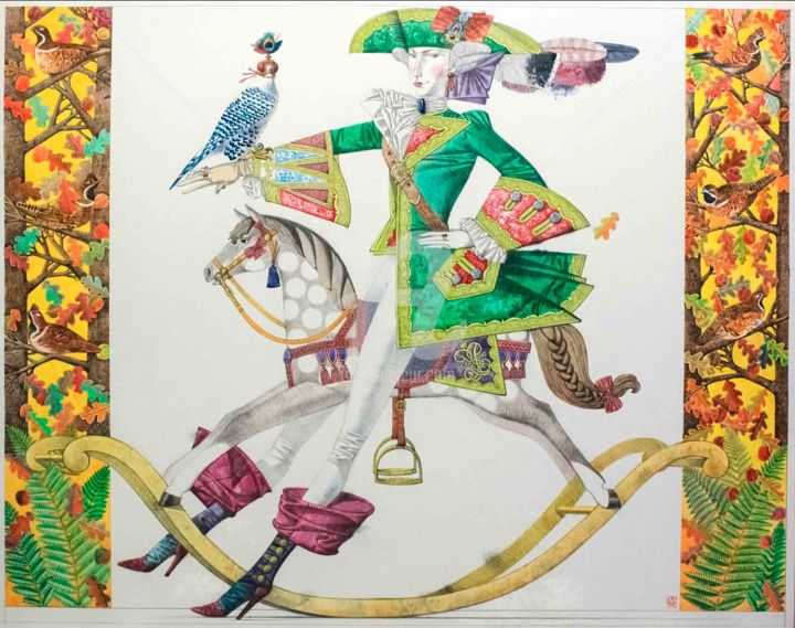 Painting titled "Horsewoman" by Andrey Simakov, Original Artwork, Other